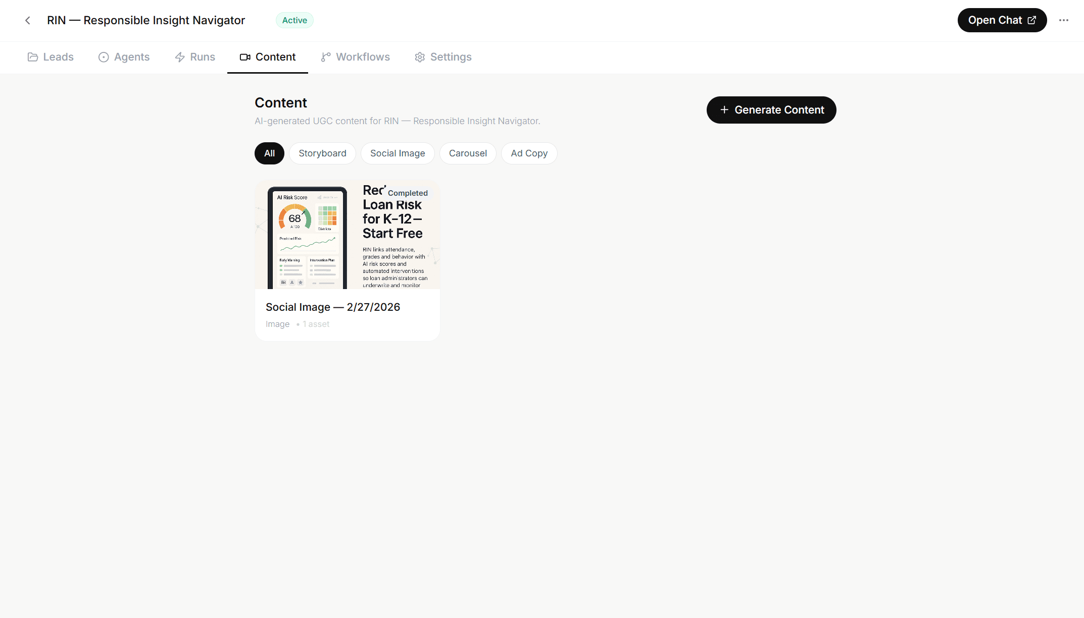Glimpse content engine generating multi-channel outreach
